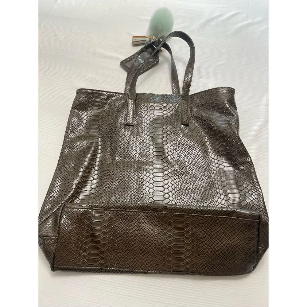 Carine Roitfeld x Uniqlo Brown Faux Snakeskin Tote